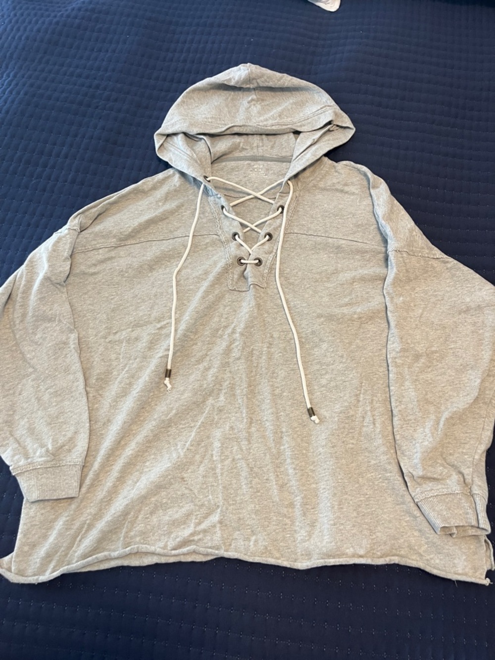 aerie Heather Gray Lace-Up Hoodie